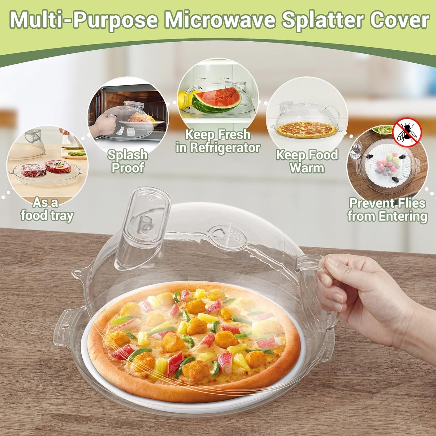 WENWELL Microwave Splatter Cover with Water Steamer,Protect Food Splashes,Dish Bowl Plate Serving Lid with Handle,BPA-Free,Clear Safe Plastic,Microwave Cover for Food,10 Inch