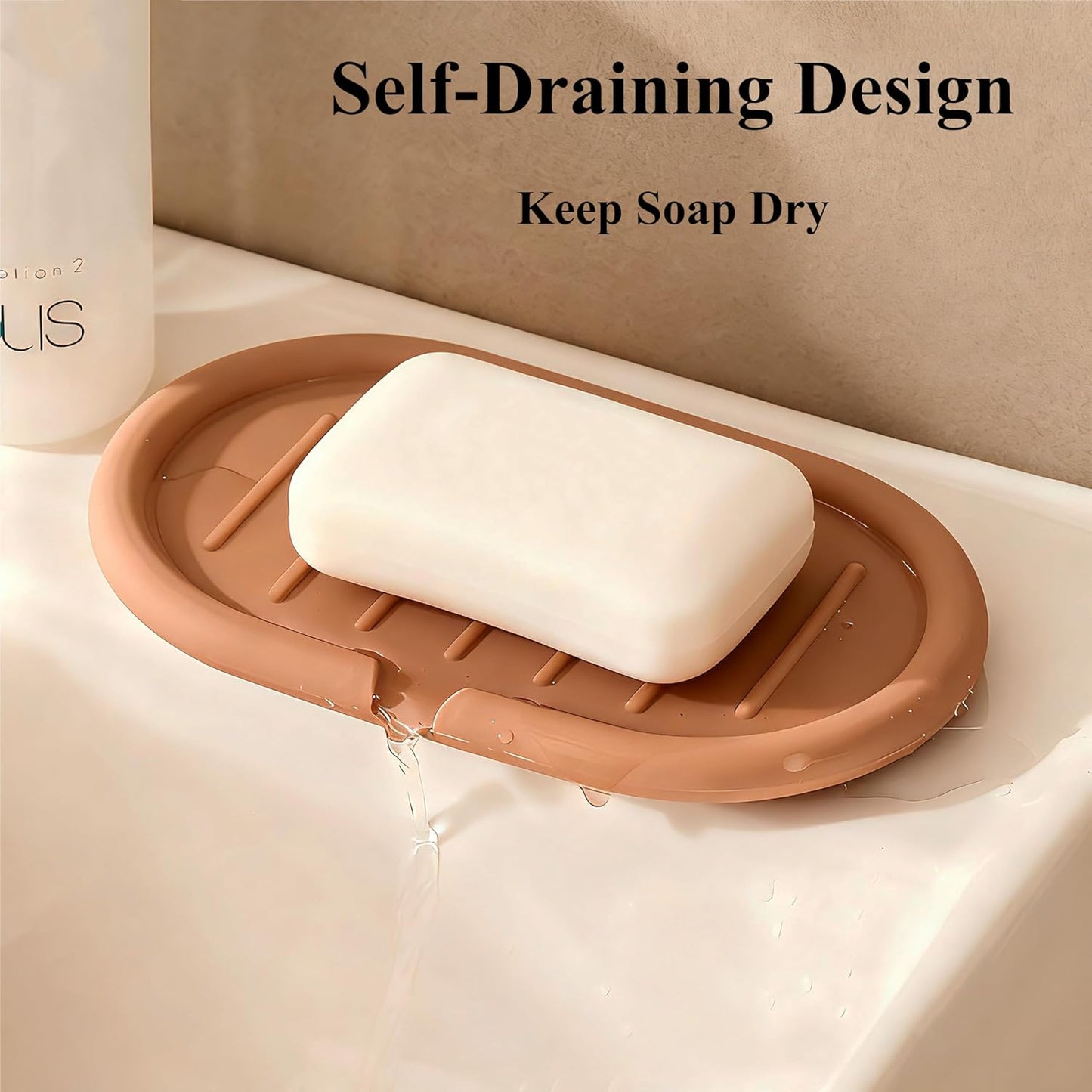 Self-Draining Oval-Shaped Silicone Soap Dish, Soap Holder/Tray/Saver for Shower, Bathroom, Kitchen, Keep Soap Dry, Easy to Clean (3, Dark Color)