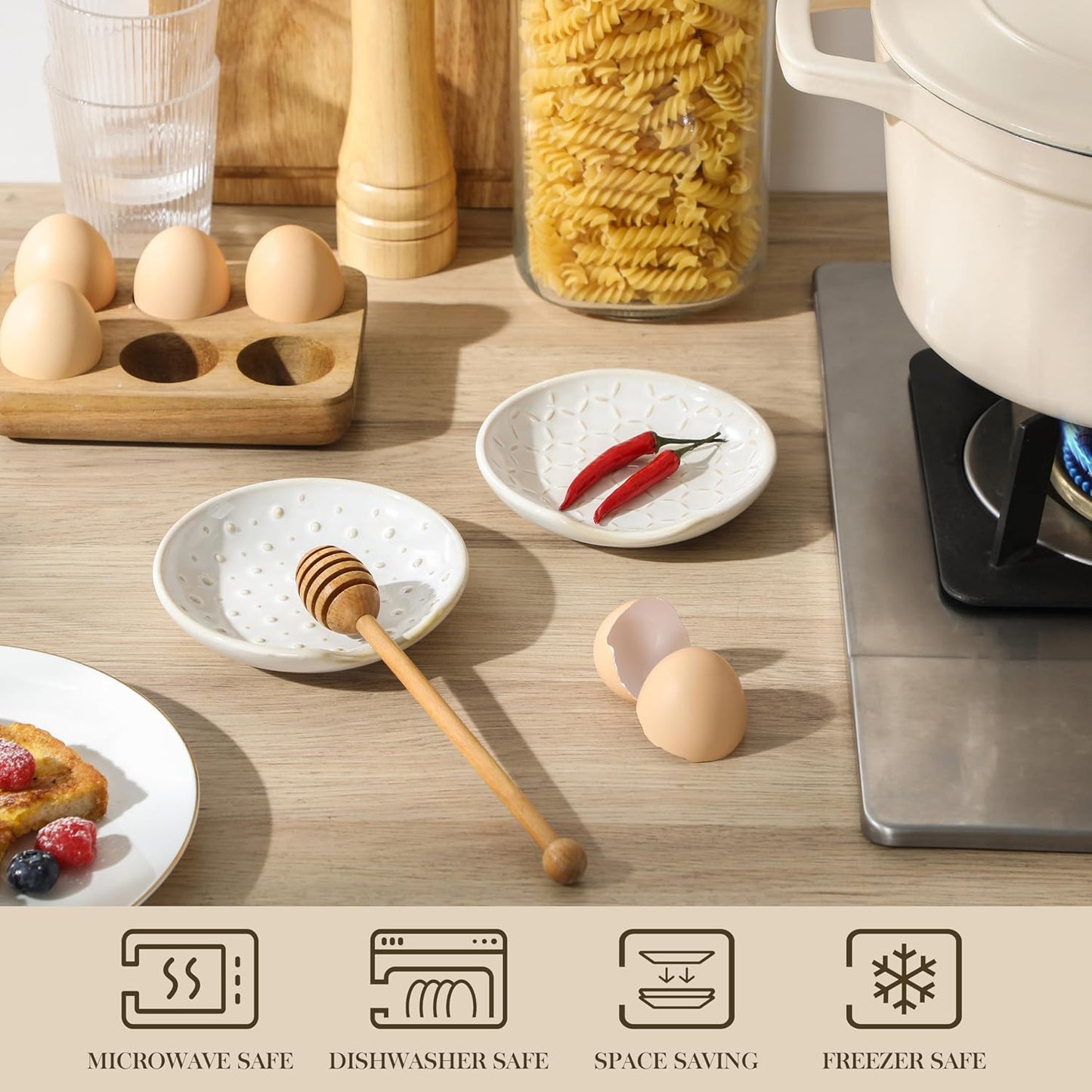 MALACASA 4 Pack Ceramic Spoon Rests for Stove Top, 4.8 inch Cooking Spoon Holder for kitchen counter, Heat-Resistant Utensil Rest, Ladle Holder Dishwasher Safe - 05, Series LYDIA