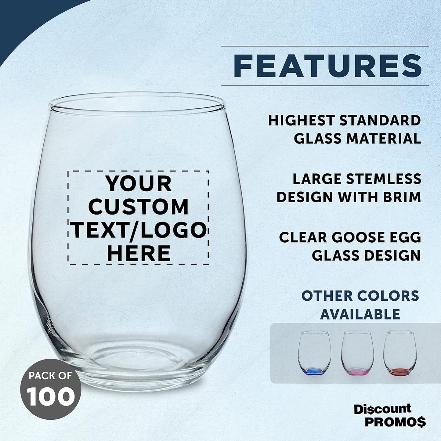 Custom Stemless Wine Glasses by ARC Perfection 15 oz. Set of 100, Personalized Bulk Pack - Restaurant Glassware, Perfect for Red Wine, White Wine, Cocktails - Clear