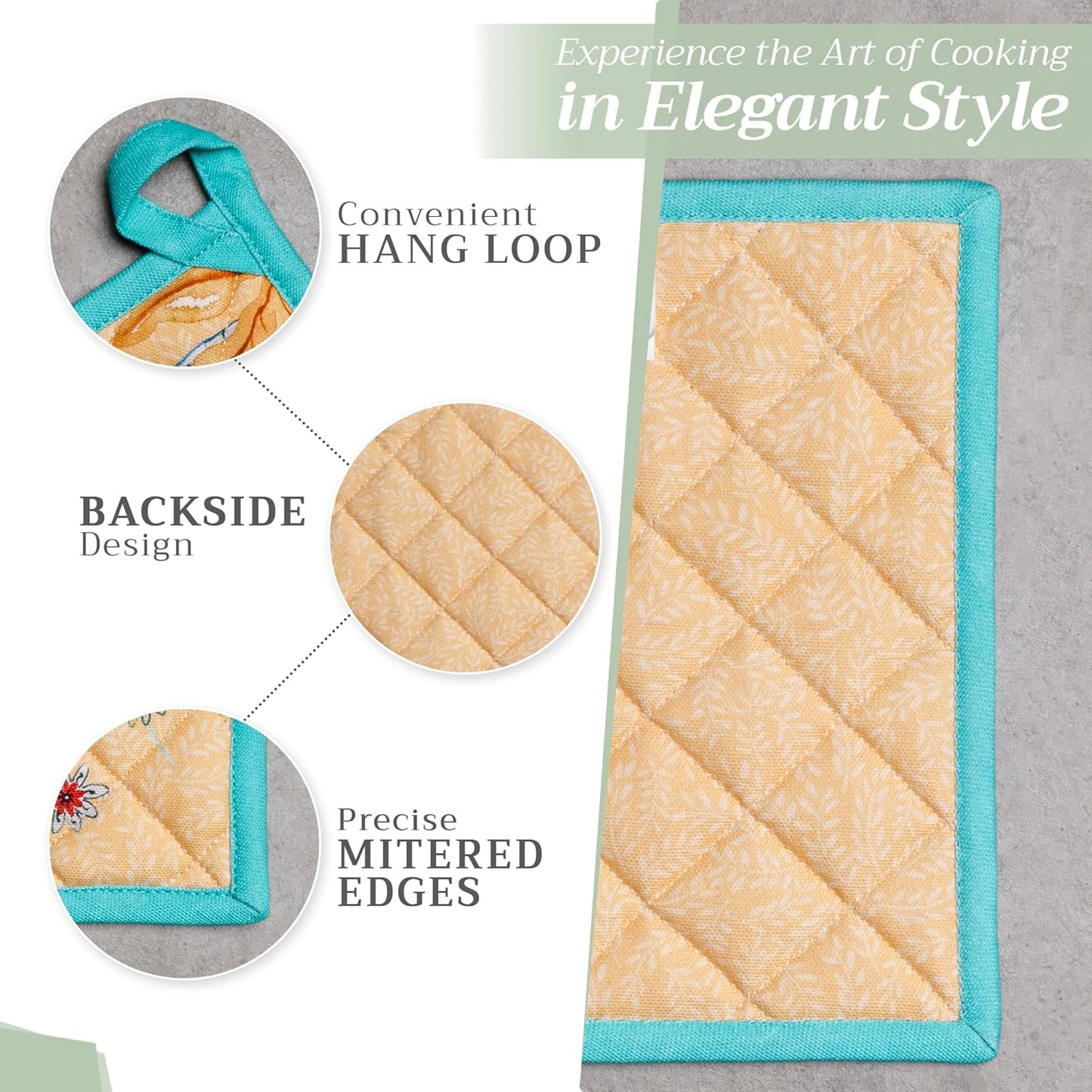 Maison d' Hermine Pot Holders Set 100% Cotton Heat Resistant Potholders 8" x 8" Hot Pads with Loop BBQ, Cooking, Grilling, Kitchen, Handling Hot Pans Spring/Summer (Pack of 2, Luxury Loft – Peach)