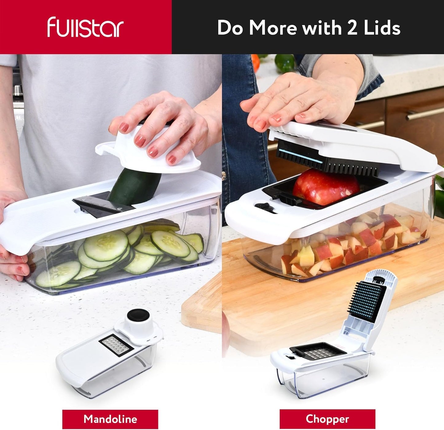 Fullstar Vegetable Chopper & Mandoline Slicer for Kitchen - Food Chopper with Container, Cheese Grater, Home Essentials & Kitchen Gadgets (All in 1, White)