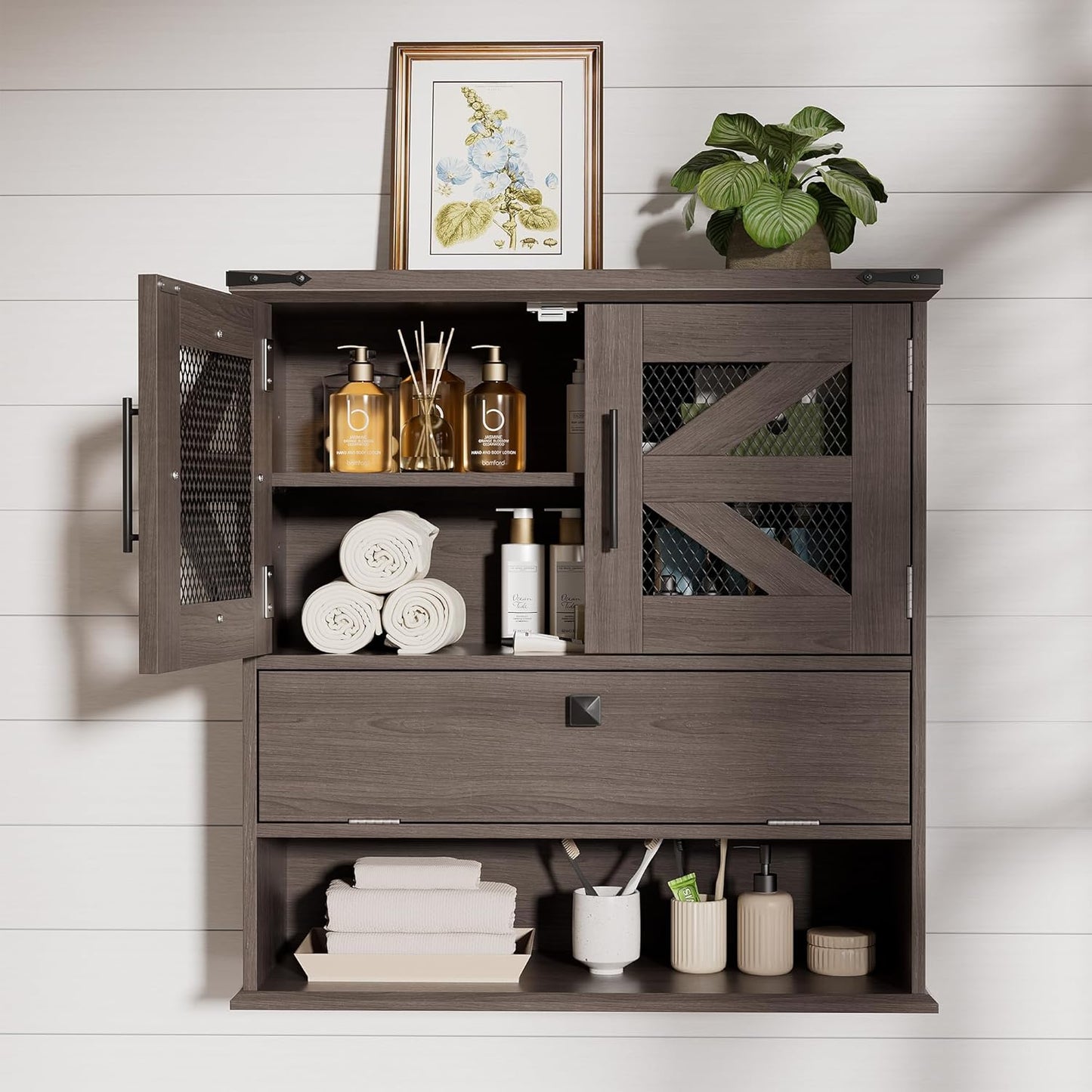 Bathroom Wall Cabinet with 2 Door Adjustable Shelves, Over The Toilet Storage Wall Mounted Medicine Cabinets for Bathroom Laundry Room