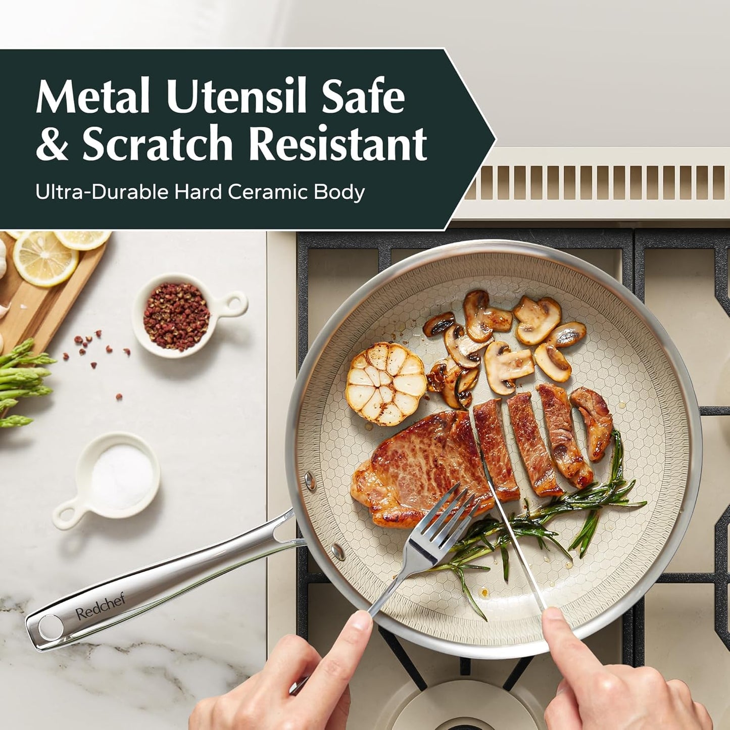 Redchef Nonstick Frying Pan Set Tri-Ply Hybrid Ceramic Frying pan 3 Piece, 8, 9.5, 11 Inch, Kitchen Frying Pans, Skillet PTFE PFAS-Free, Dishwasher and Oven Safe, Induction Ready, All Cooktops