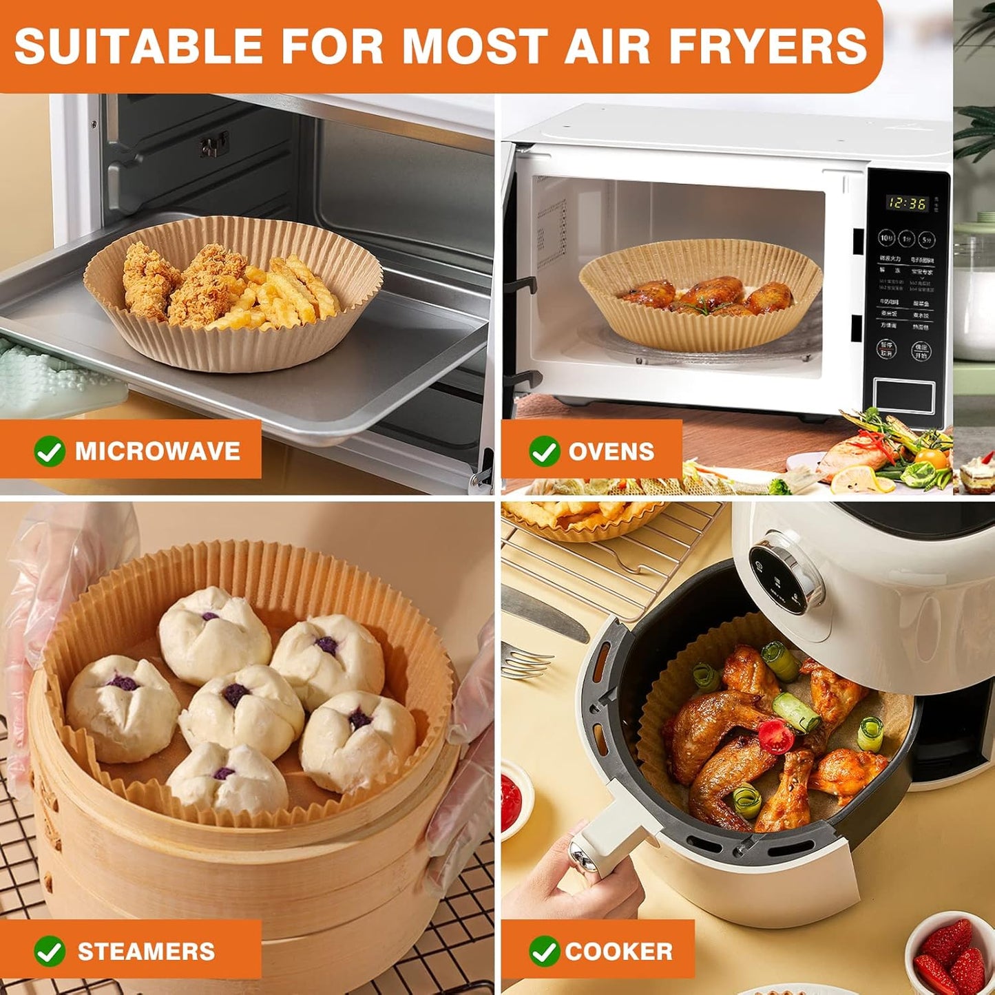 Air Fryer Liners for Ninja, 200 Pcs 8" Round Airfryer Paper Liners Disposable for Oven, Pans & Baking, Non-Stick and Oil Proof Parchment Paper for 5-8 qt Air Fryer Basket by Vailnd
