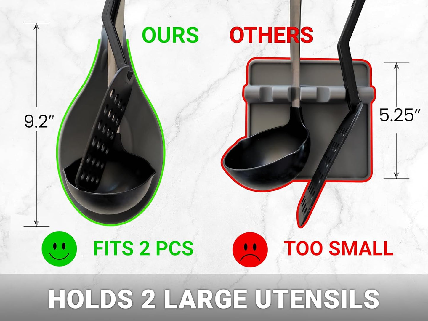 Silicone Spoon Rest for Stove Top, Set of 2 - HEAT RESISTANT, EASY TO CLEAN Kitchen Spoon Rest for Kitchen Counter, Holds XL Utensils, Safe on GLASS & INDUCTION Cooktops, DOESN’T BREAK if Dropped