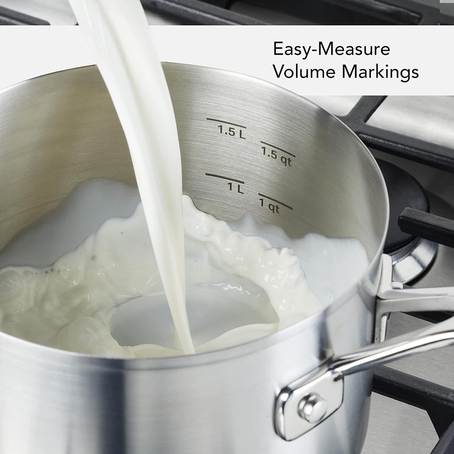 KitchenAid 71020 Stainless Steel Saucepan with Measuring Marks and Lid, 2 Quart - Brushed Stainless Steel