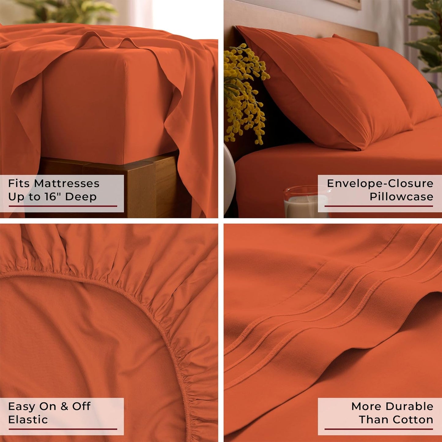 Mellanni Full Sheets Set - 4 PC Iconic Collection Bedding - Hotel Luxury, Extra Soft, Cooling Bed Sheets - Wrinkle, Fade, Stain Resistant (Full, Poppy Orange)