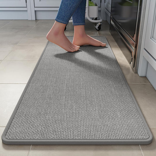 Kitchen Rugs Non Slip Washable Kitchen Mats for Floor, Super Absorbent Oil and Water Linen-Look Woven Runner Rug Sink Mat Standing Mat for Kitchen, Gray 17"x47"