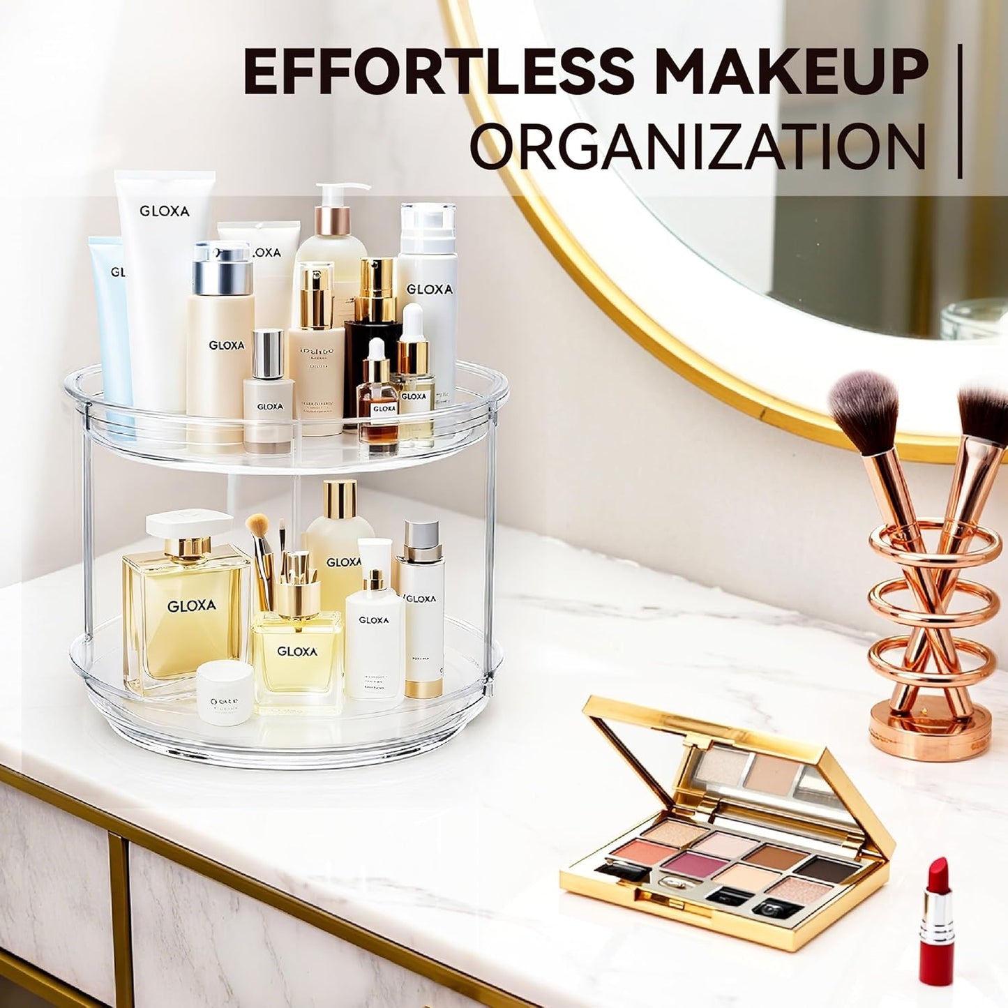 2 Tier Lazy Susan Turntable Organizer for Cabinet, 9.25'' Rotating Spice Rack Organization for Kitchen, Pantry, Bathroom, Vanity, Countertop, Medicine Storage, Seasoning Spice Organizer, 2 Pack