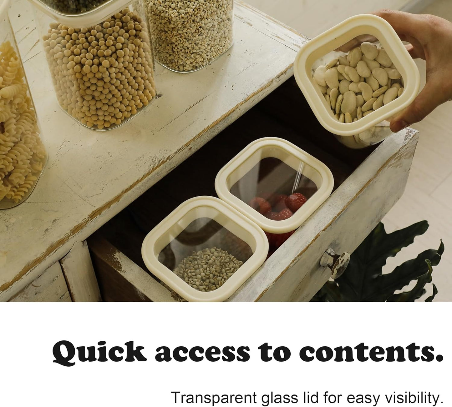 4pcs 40oz Square Pantry Glass Jars with Clear Airtight Lids Kitchen Canisters Sets for Flour, Sugar Refrigerator Safe, Patent Approved