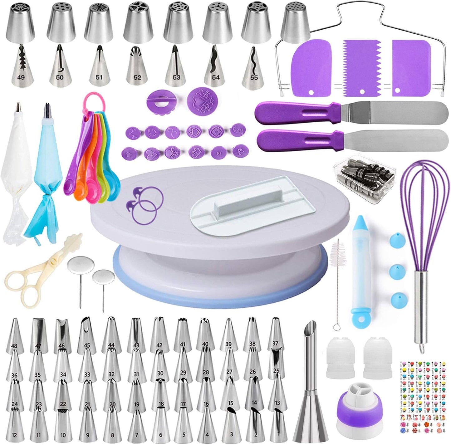 Boyun Cake Decorating Kit, 137pcs Cake Decorating Supplies With Cake Turntable For Decorating, Pastry Piping Bag, Russian Piping Tips Tools, Baking Supplies For Beginners