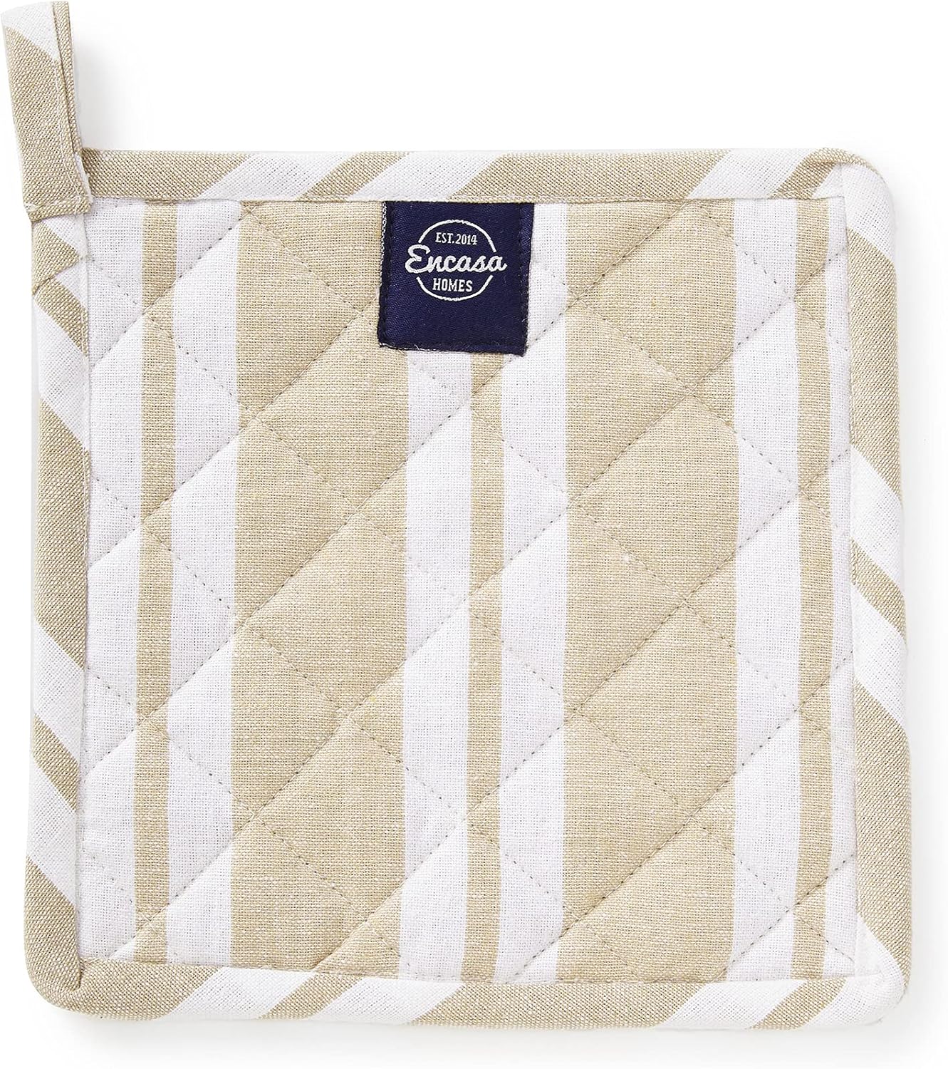 Encasa Homes 8 inches Oven Microwave Potholders (2 pc Set) for Kitchen Cooking & Baking - Heat Resistant, Thick & Safe, Protection of Hands from Hot Utensils - Franca Beige Stripes
