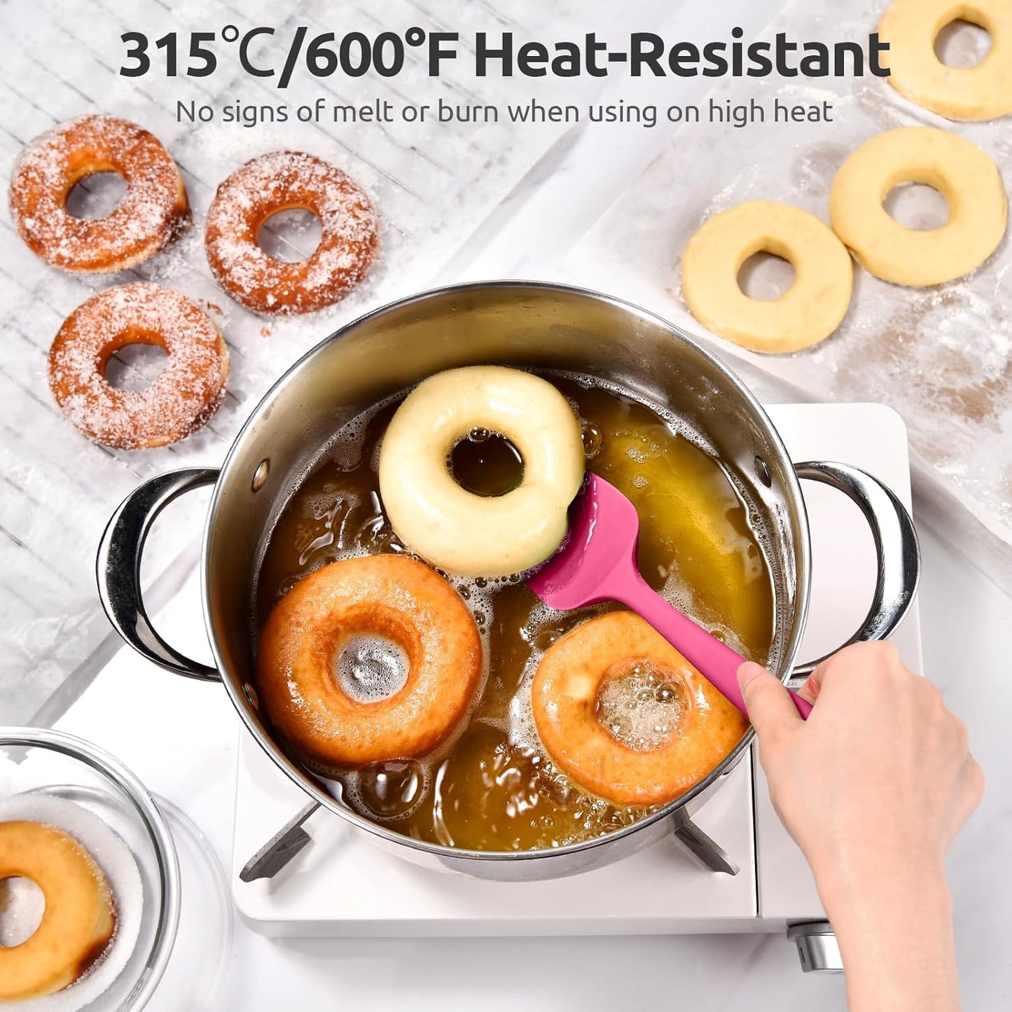 Heat Resistant Silicone Spoon Spatula: U-Taste 600ºF High Heat Flexible 11.38in Silicon Mixing Stirring Cooking Scraping Baking Bowl Scraper, Seamless for Kitchen Nonstick Cookware (Rosy Pink)