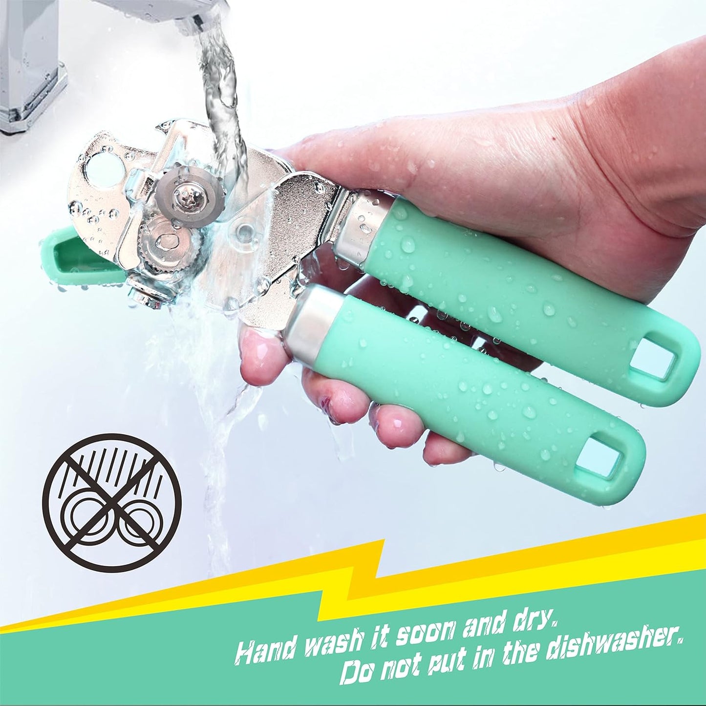 PrinChef Can Opener Manual, Can Tin Bottle Opener with Magnet - No-Trouble-Lid-Lift, Handheld Can Opener Smooth Edge with Sharp Blade, Heavy Duty and Easy to Use, for Seniors with Arthritis, Green