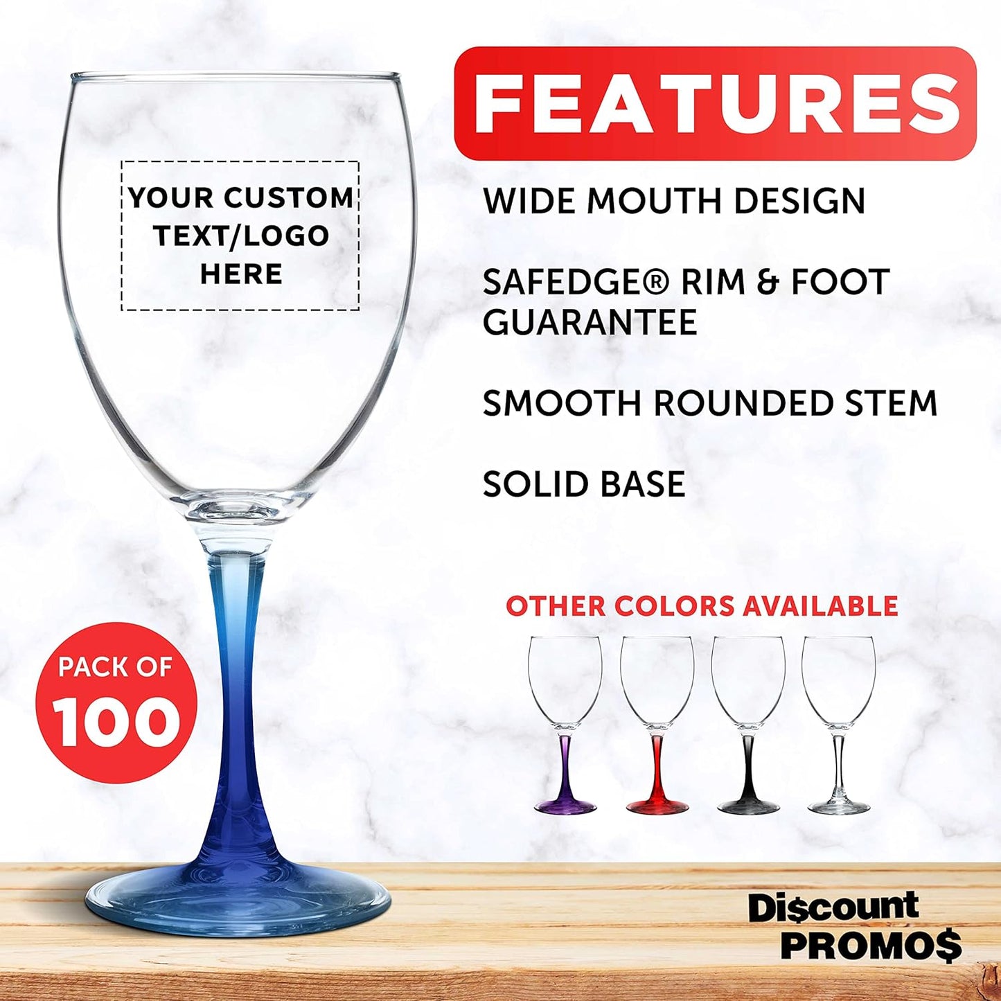 Custom Nuance Wine Glasses by ARC 10.5 oz. Set of 100, Personalized Bulk Pack - Restaurant Glassware, Perfect for Red Wine, White Wine, Cocktails - Blue