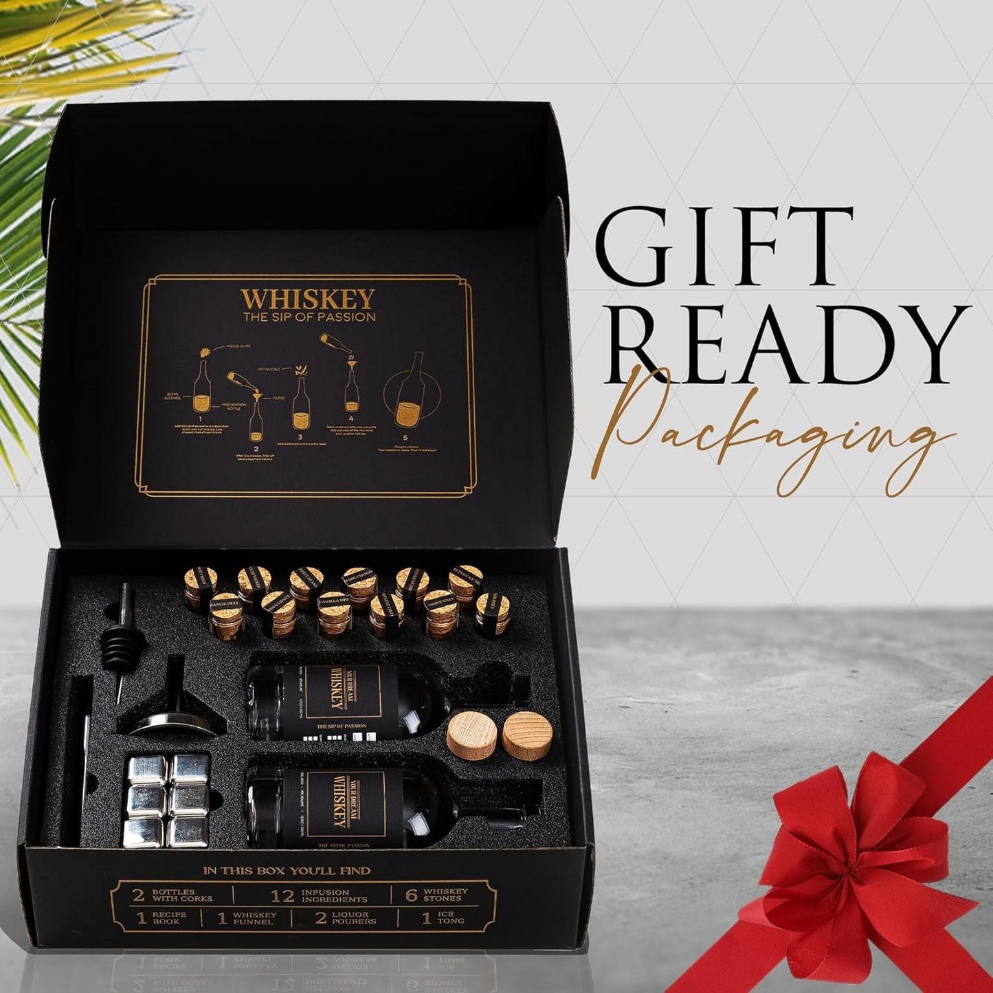 Whiskey Making Kit - DIY Whiskey Gifts For Men Unique - Alcohol Infusion Kit with Bottles, Wood Chips, Botanicals and Stone - Bourbon Birthday Gifts for Men, Dad and Fathers Day - Make Your Own Whisky