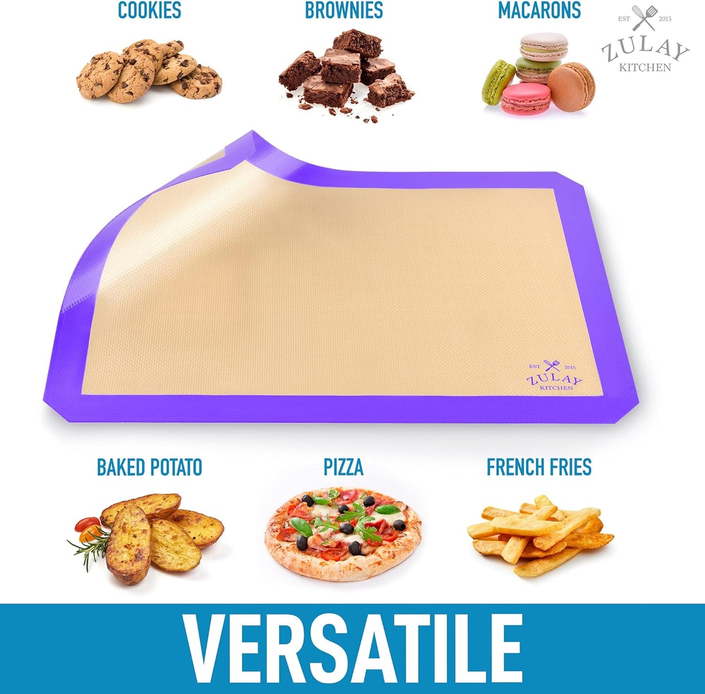 Zulay Kitchen (2 Pack) Silicone Baking Mat Sheet Set - Reusable Baking Mat Nonstick - Half Sheet Baking Mat For Oven - 16.5" x 11.6" (Purple)