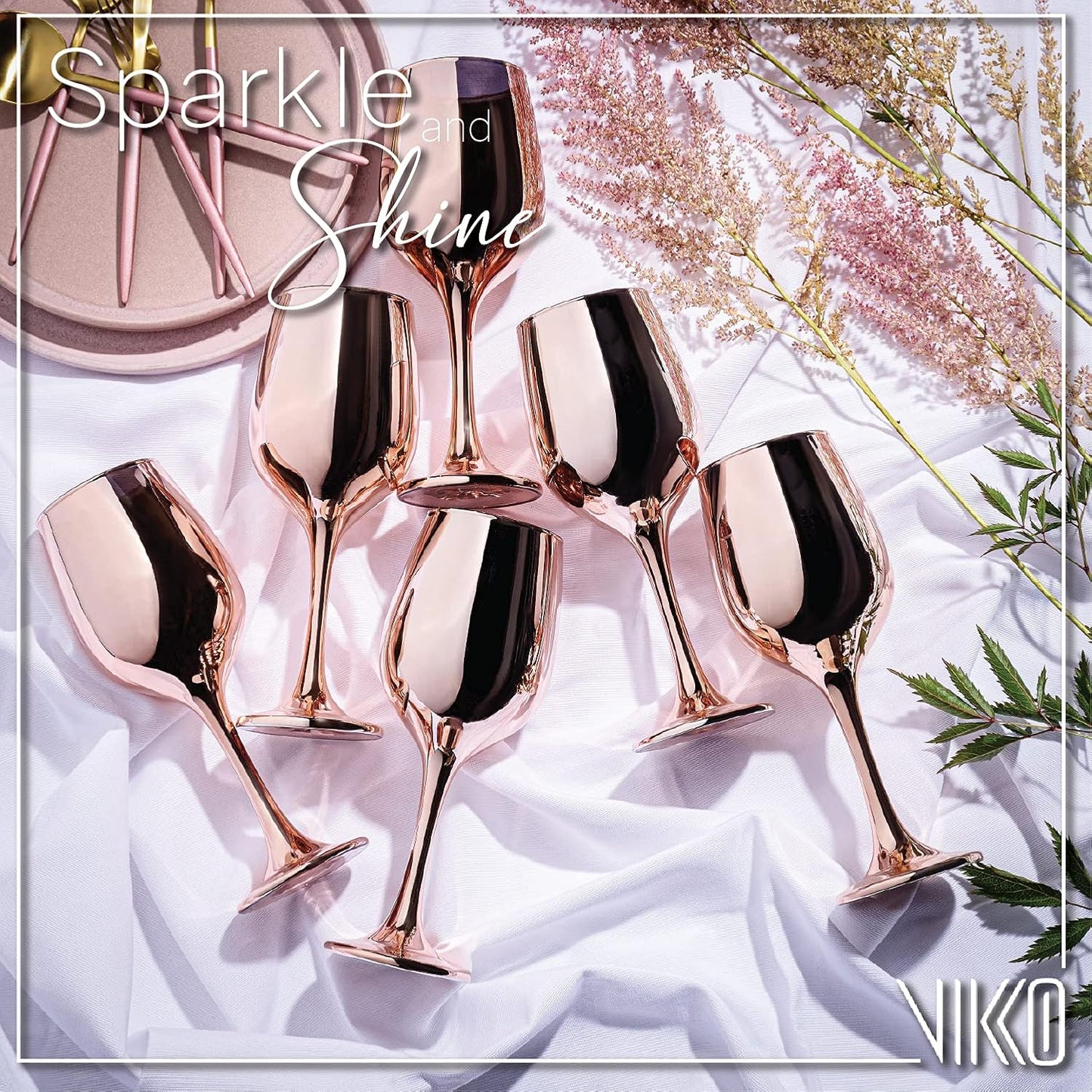 Vikko Decor Fancy Wine Glasses, 14 Oz With Stem, Thick and Durable, Dishwasher Safe, Great for Wine Tasting, Set of 12