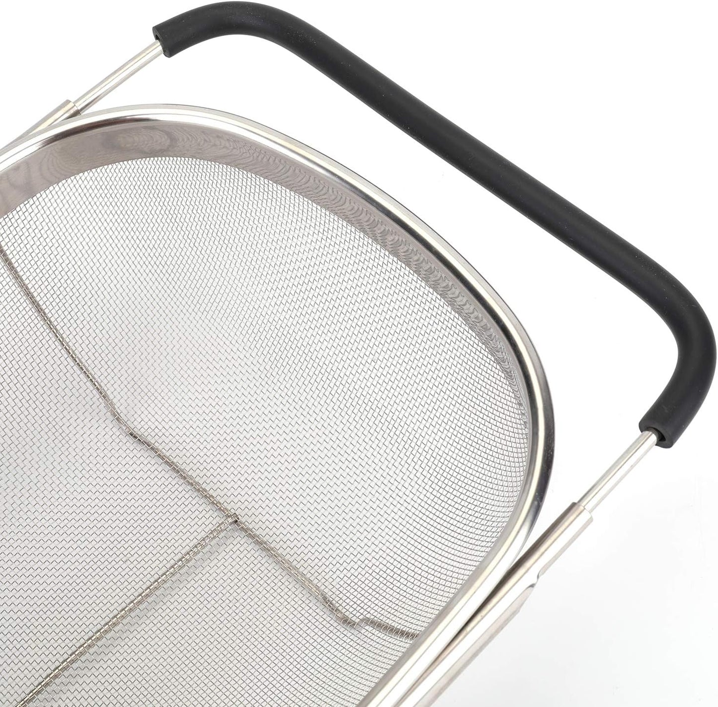 Suwimut 2 Pack Over the Sink Oval Colander for Kitchen, Stainless Steel Fine Mesh 6 Quart Strainer Basket with Expandable Rubber Grip Handles for Straining, Draining, Rinsing Fruits, Vegetables