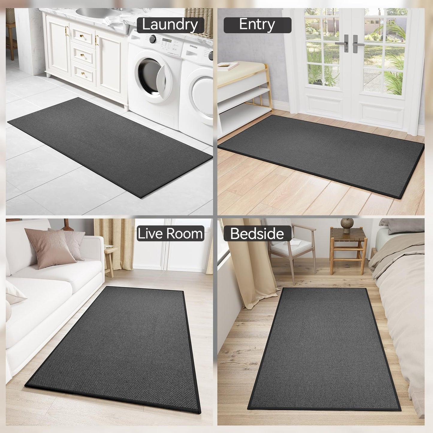 Kitchen Mat, Rubber Backing Cushioned Non Slip Kitchen Rugs for Floor, Absorbent Runner Comfort Standing Mat Rug Washable for Kitchen, Office, Home, 35.4"x71"(Black)