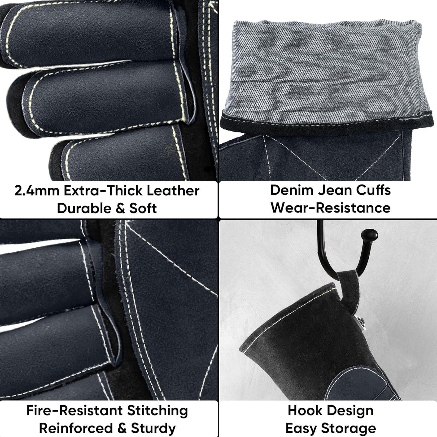 TICONN Welding Gloves, 16 IN L/XL/XXL 1000°F Heat-Resistant Fireproof Leather Gloves for Welders, Stick, Forge, Mig, Tig, BBQ