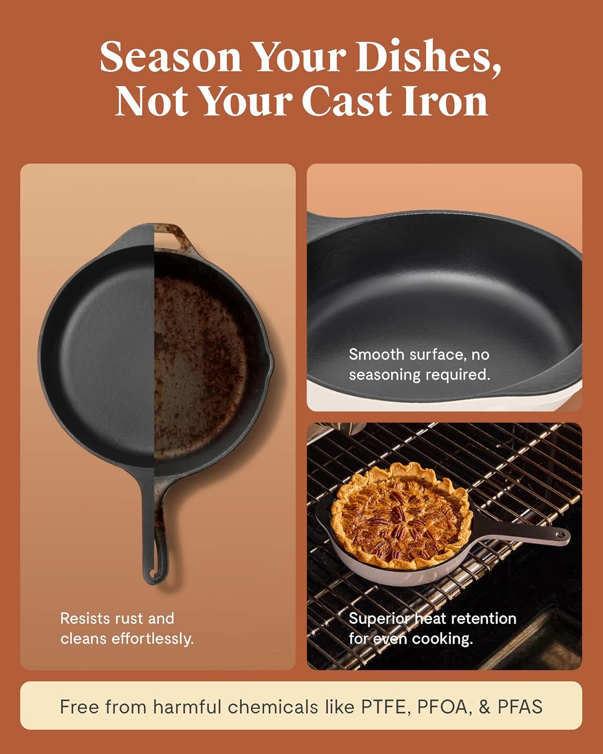 Caraway Cast Iron Skillet - 8” Enameled Cast Iron Pan With 3 Layer Enamel Coating - No Seasoning Required - Compatible With All Stovetops - Free From Forever Chemicals - Charcoal