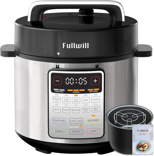 Fullwill Electric Pressure Cooker Uni 6qt, 9-in-1 Multi-Functional Slow Cooker, Rice Cooker, Yogurt Maker, Cake Maker, Sauté Pan, Steamer, Food Warmer, Soup Maker
