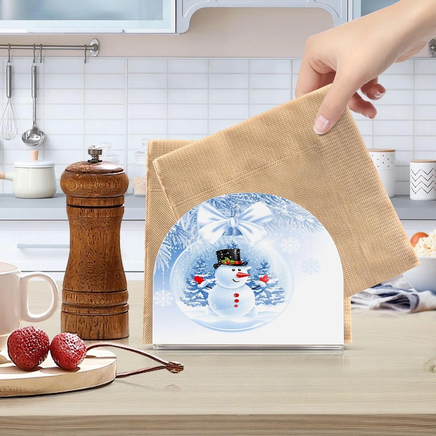 Snowman Winter Snowflake Christmas Napkin Holder for Table Paper Napkins Holder Acrylic Tissue Dispenser Kitchen Dining Room Bathroom Party Car Decor