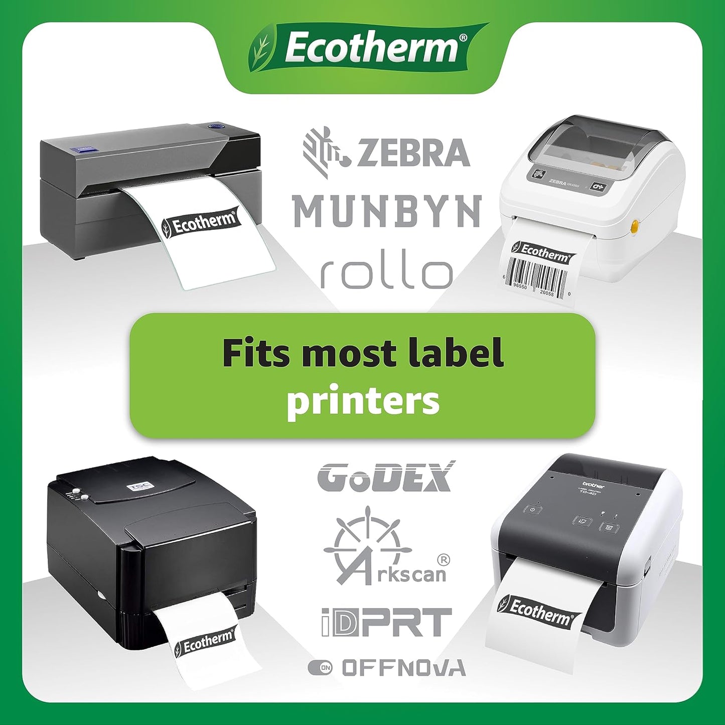 4" x 2" Thermal Labels | 4 Rolls | 3040 Labels | fits Zebra, Munbyn, Rollo, Godex, Arkscan, iDPRT, Offnova Thermal Label Printers and More | Blank White Adhesive Stickers by Ecotherm