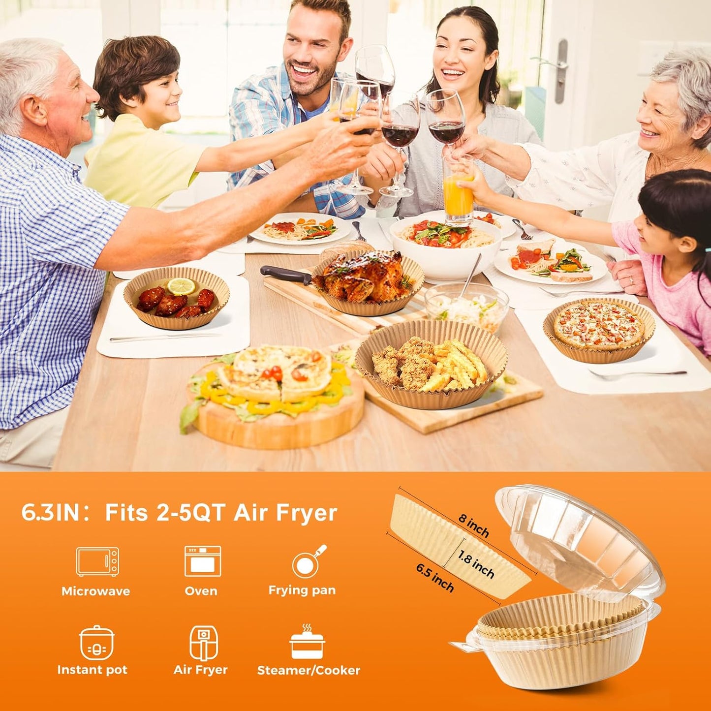 Vailnd Small Round Air Fryer Liners Disposable, 200 PCS 6.3" Air Fryer Paper Liners for Ninja AF101, Non-Stick and Oil Proof Baking Paper Liner for 2-4 qt Airfryer Basket