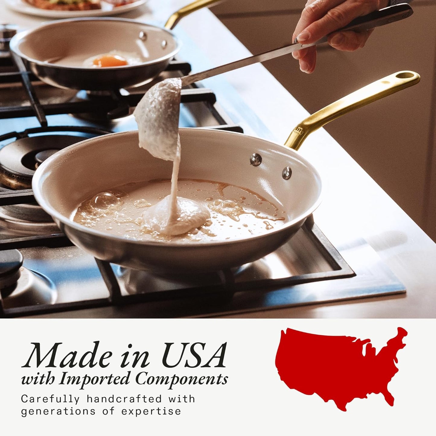 Made In Cookware - 12" Ceramic Non Stick Frying Pan (Antique Brass Handle) - 5-Ply Stainless Clad with Stay-Cool Handle - Professional Cookware - Induction Compatible