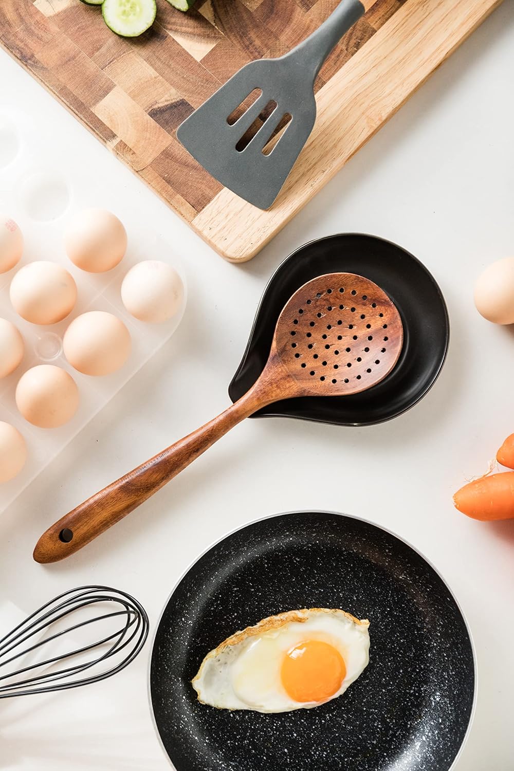 LAUCHUH Spoon Rest, Cooking Spoon Holder for Stove Top Large Kitchen Spatula Holder for Spoons, Ladles, Tongs, Christmas, Set of 2, Black