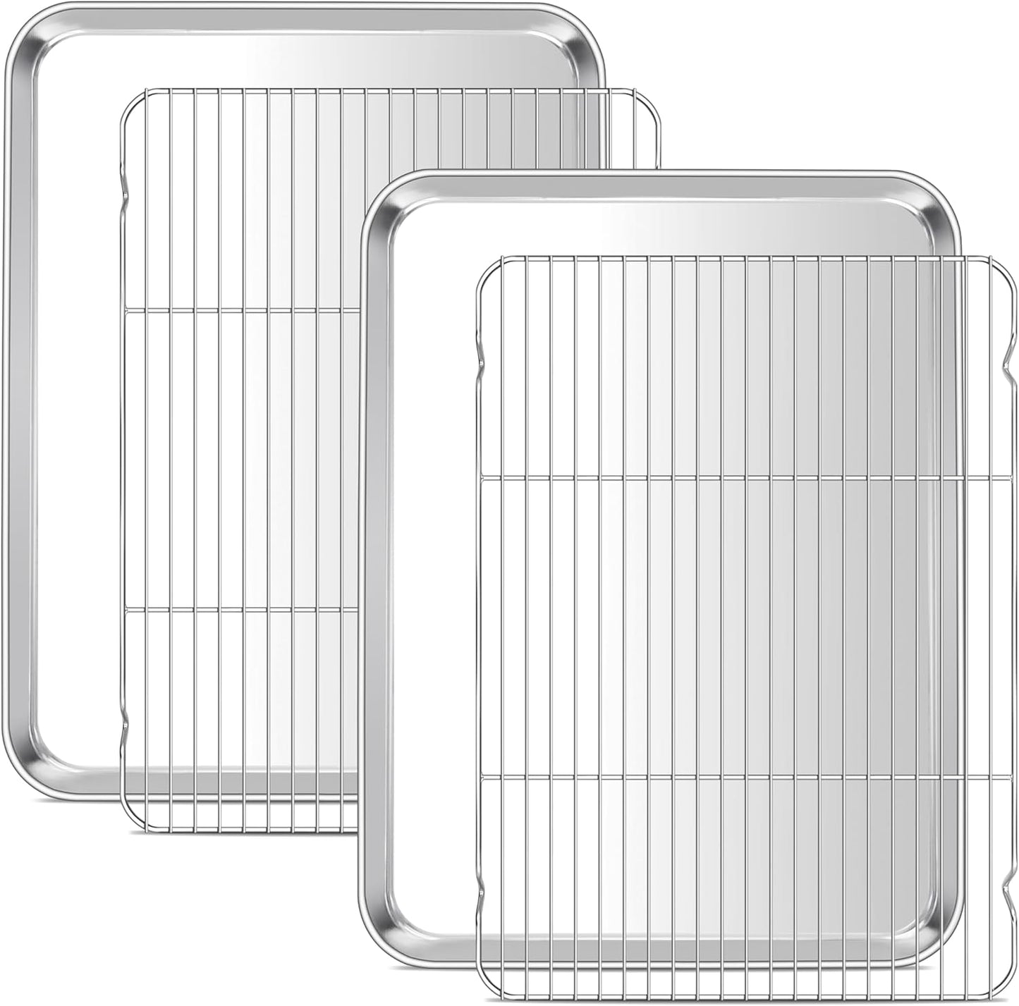 E-far Large Baking Sheet with Wire Rack (2 Pans + 2 Racks), 20 x 14 Inch Stainless Steel Cookie Pans Tray & Cooling Rack for Baking, Non Toxic & Heavy Duty & Rust Free, Oven & Dishwasher Safe