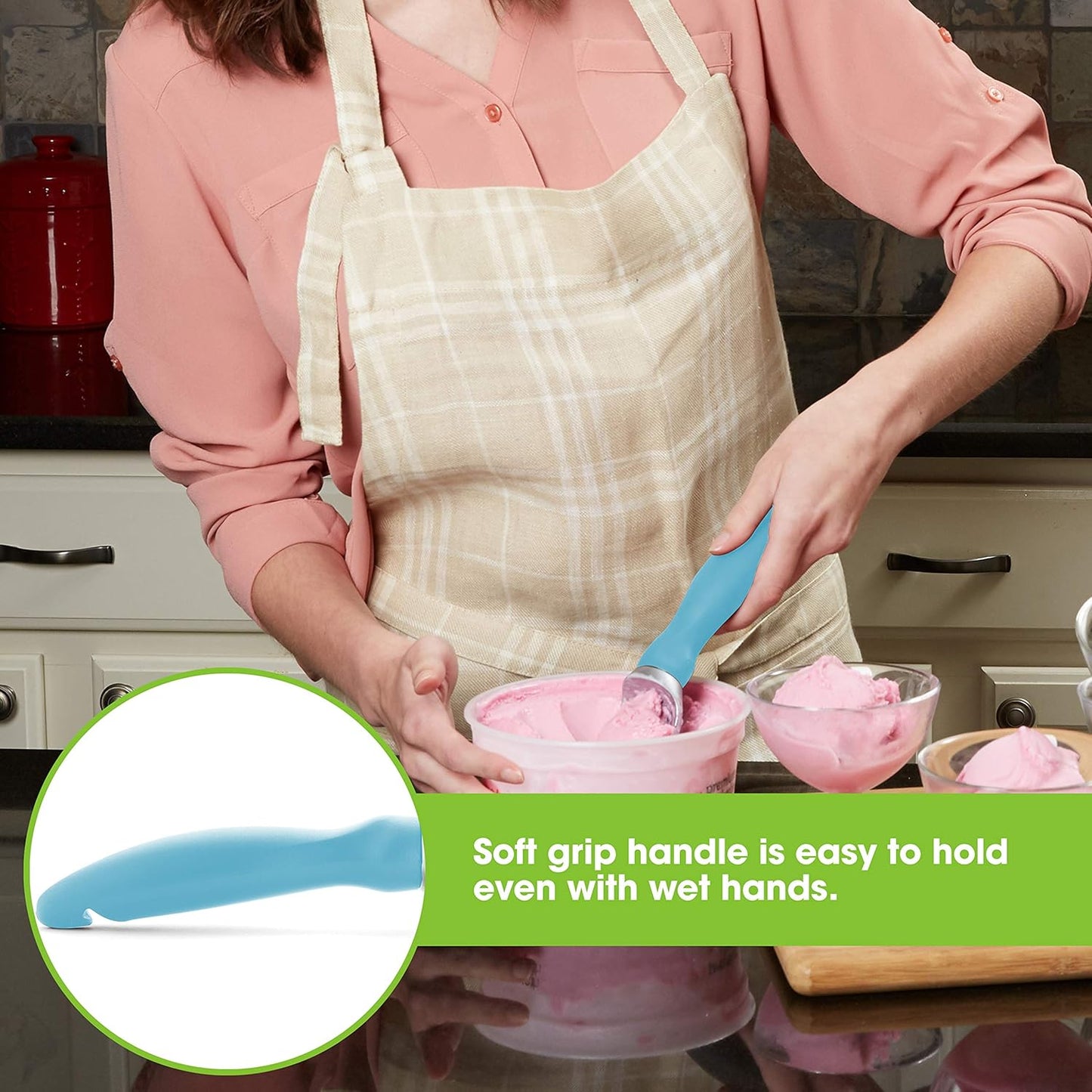 Spring Chef Stainless Steel Ice Cream Scoop with Soft Grip Handle - Heavy Duty Ice Cream Scooper for Frozen Yogurt, Gelato, Sundae, Melon, Sundae - Dishwasher Safe Premium Kitchen Tool - Aqua Sky