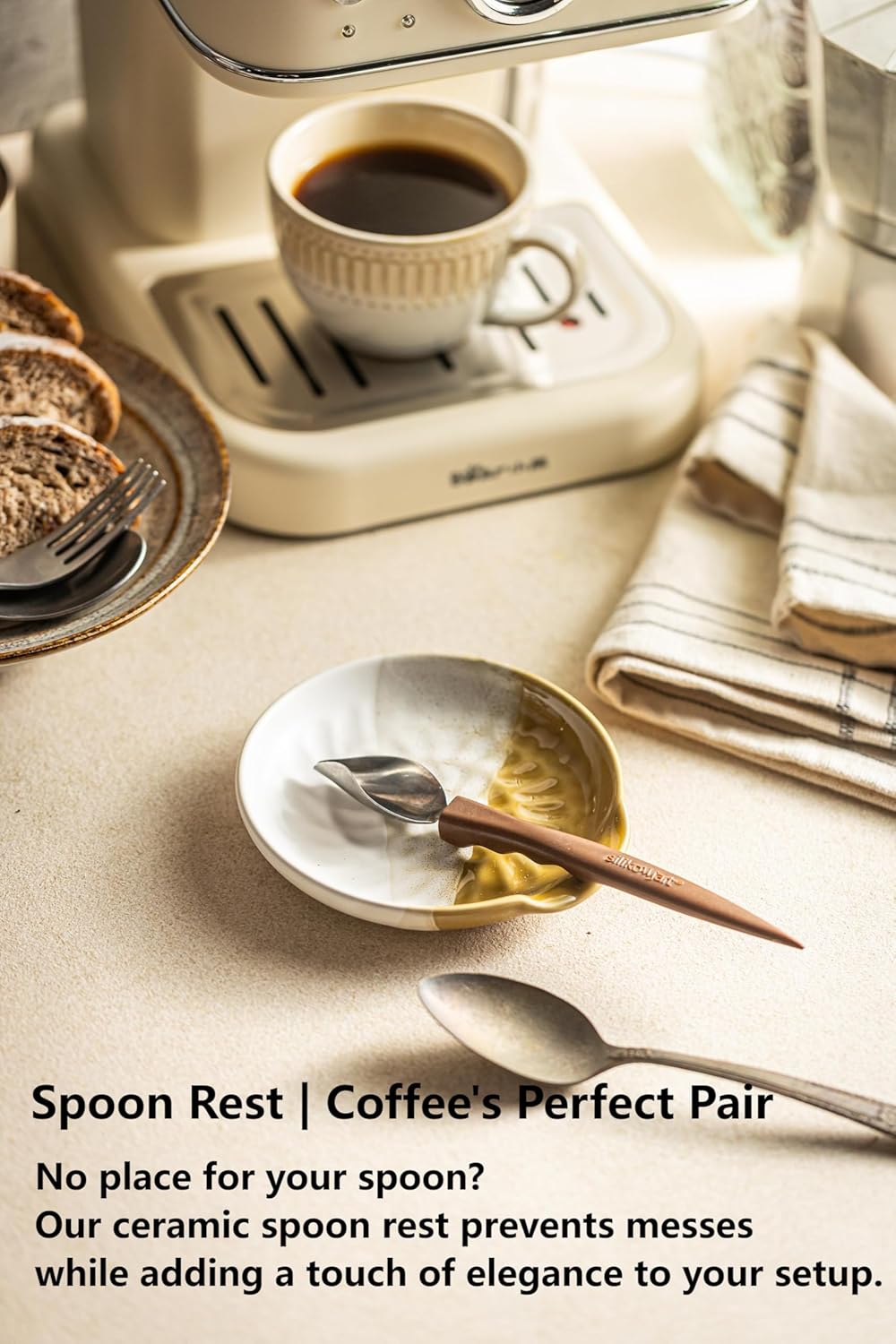 Large Spoon Rest for Stove Top, 5.3inch Ceramic Spoon Holder Utensil Holder for Kitchen Counter, Large Cooking Spatula Rests for Ladles Tongs, Gradient Brown