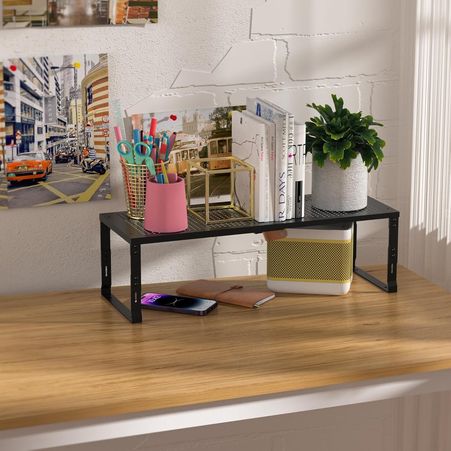 Heavy-Duty Adjustable Metal Shelf Organizer - Expandable & Stackable Pantry Storage Rack for Kitchen, Bathroom, RV, Cabinets(2 Packs/Black, Medium)