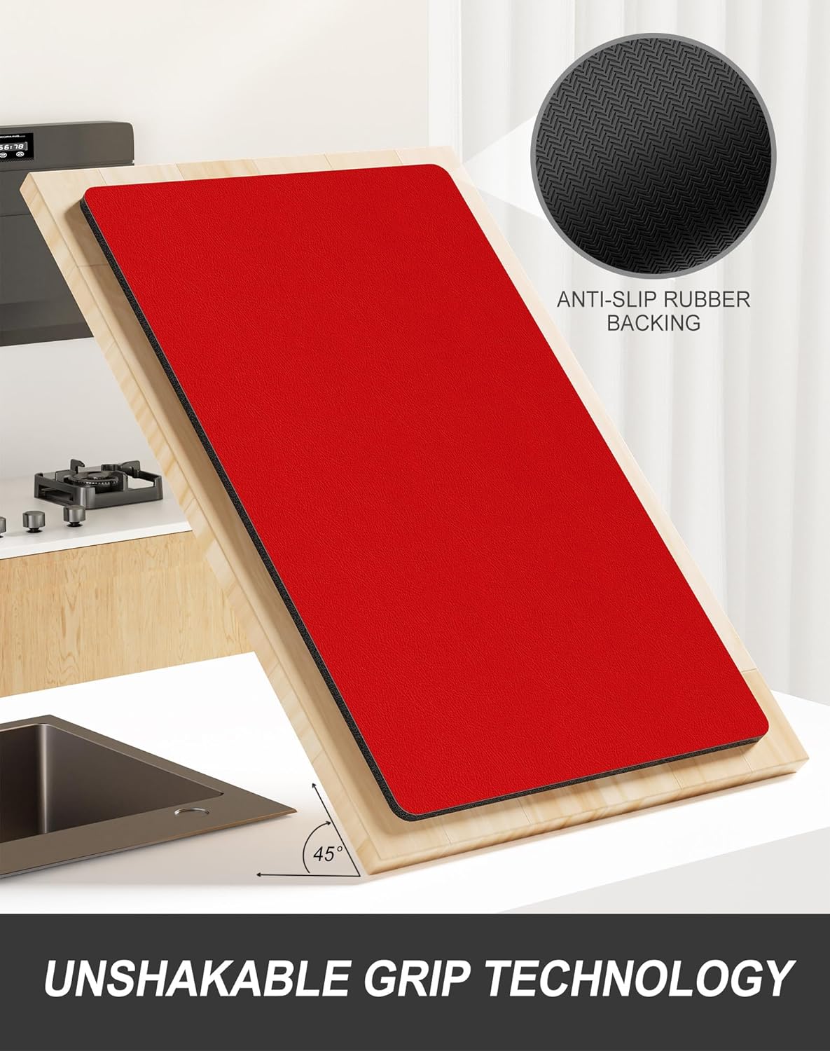 Rnivvi Dish Drying Mat for Kitchen Counter, XL 15 x 24" Super Absorbent Drainer Pad Easy Clean Dish Rack Pad, Non-Slip Heat Resistant Coffee Bar Mats for Coffee Machine Station Accessories Decor, Red