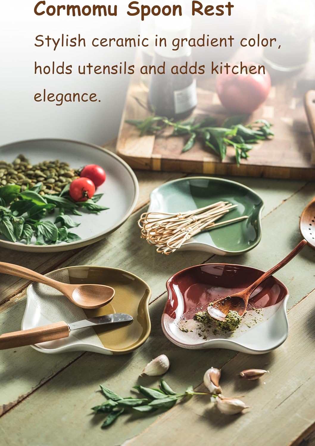 Spoon Rest for Stove Top, Spoon Holder for Kitchen Counter, Spatula Holder, Coffee Spoon Rest, Coffee Spoon Holder, Utensil Rest, Gradient Green