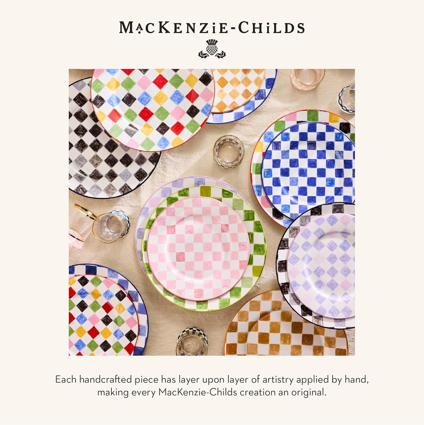 MACKENZIE-CHILDS Round Platter, Dishwasher-Safe and Microwave-Safe Stoneware Serving Platter, Lilac Check