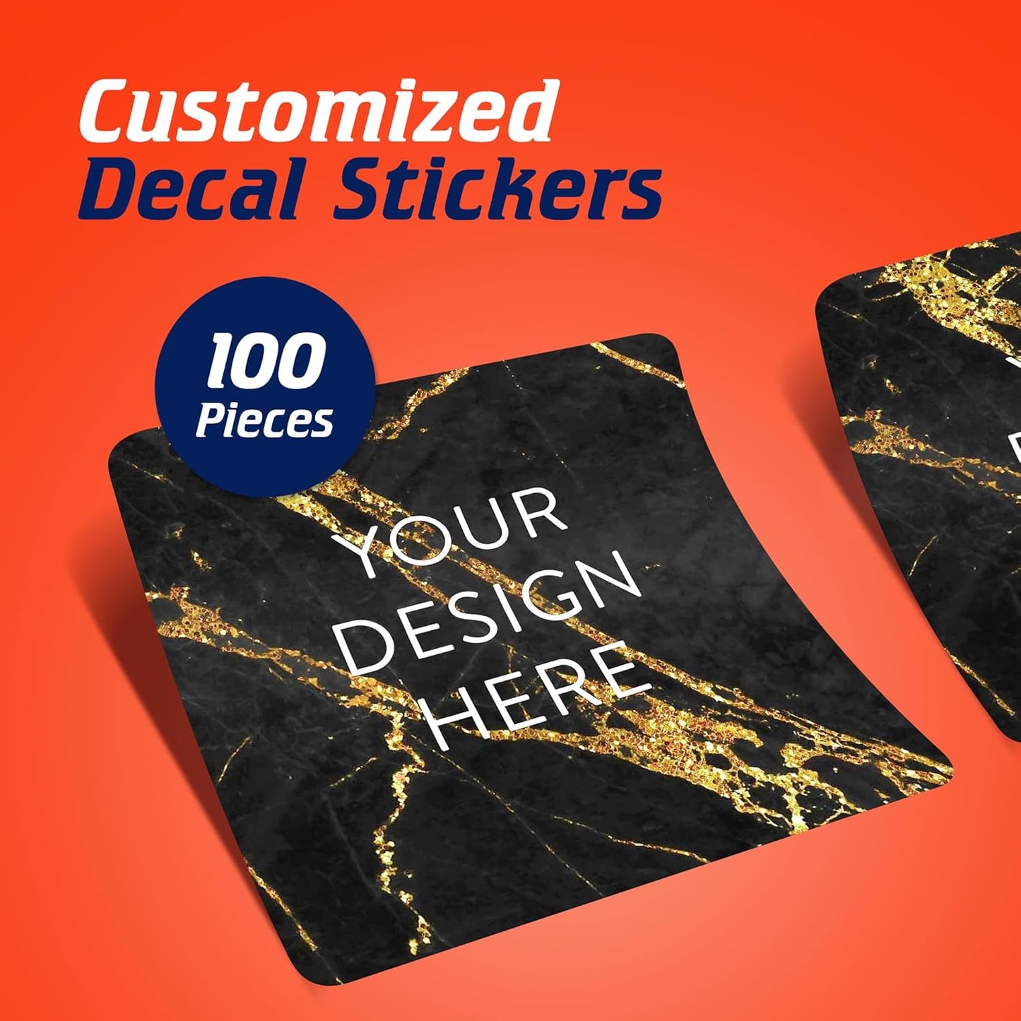 100 Custom Vinyl Stickers - Upload Your own Image, Text, Design, Logo - Personalized Logo Labels for Handmade, Packaging, Bottle, Jars, Candle, Brand Stickers (Black Gold Marble, 4x4 Square)