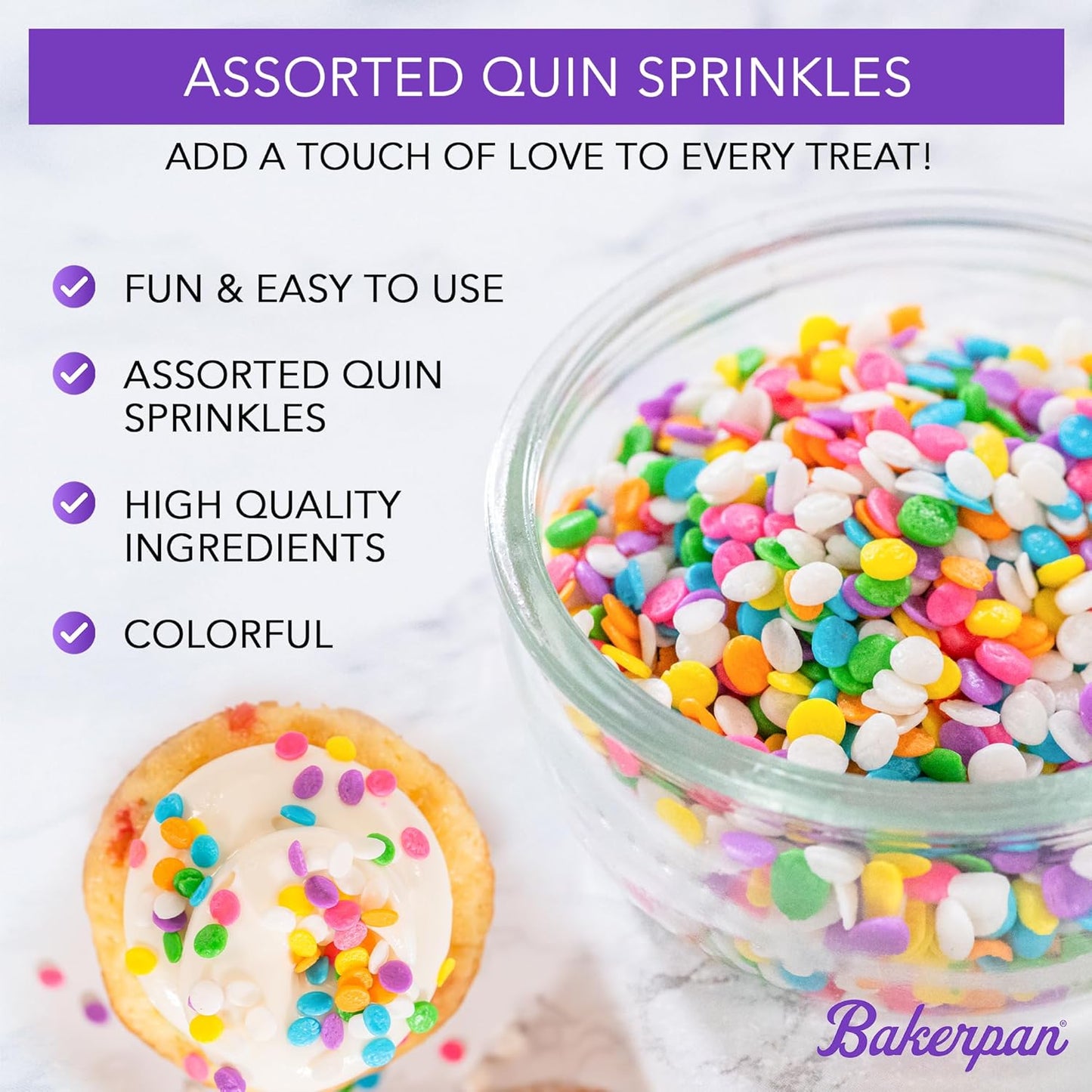 Bakerpan Heart Sprinkles for Baking - Assorted Colors Sprinkles for Cookies - 4 Ounces Heart Shaped Sprinkles Edible Made in USA