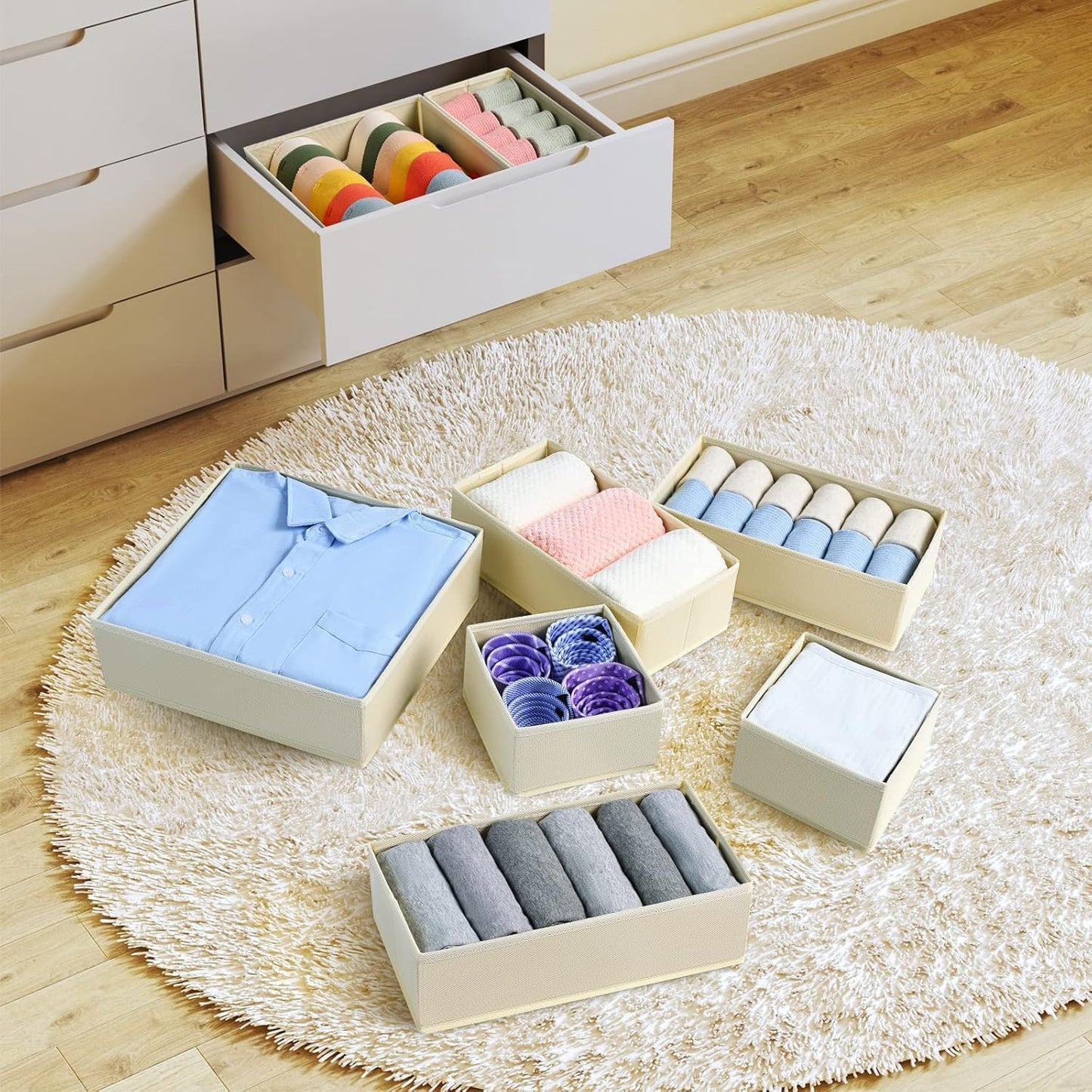 DIMJ Drawer Organizer Clothes, 24 Pack Dresser Organizer, Foldable Closet Organizers and Storage, Fabric Dresser Drawer Organizers, Drawer Dividers for Nursery, Baby Clothes, Underwears, Sock