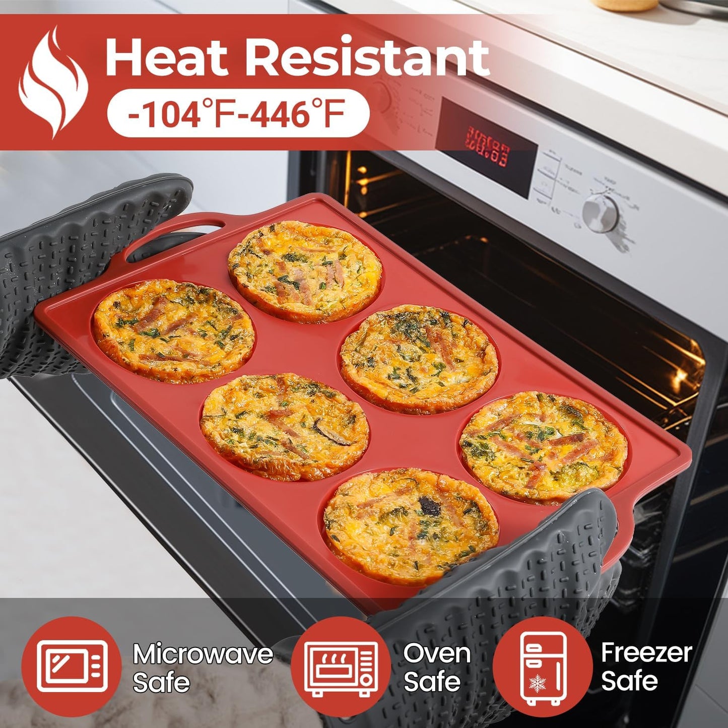 CAKETIME Silicone Muffin Top Pan with Metal Frame, 4 Inch Non Stick Round Egg Baking Pan for Oven English Muffins, Whoopie Pies, Corn Bread, Egg Bites, Breakfast Sandwiches Tarts 2 Pack Brown