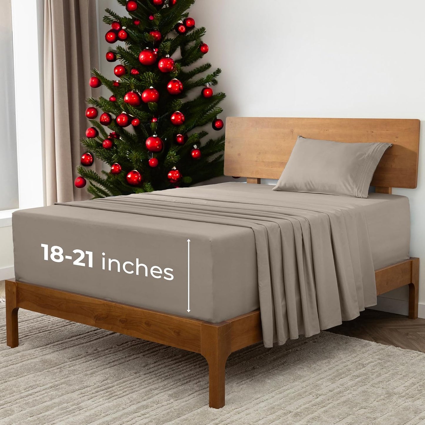 Mellanni Extra Deep Twin XL Sheets - 3 PC Iconic Collection Bedding - Hotel Luxury, Ultra Soft, Cooling Bed Sheets - Wrinkle, Fade, Stain Resistant (Twin Extra Long, Tan)