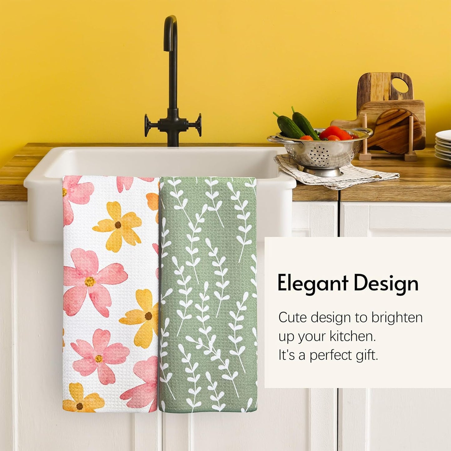 Kitchen Towels, 18" x 30" Tea Towels for Kitchen, Premium Microfiber Dish Towels for Kitchen Drying, Blush Garden Series, 2-Pack