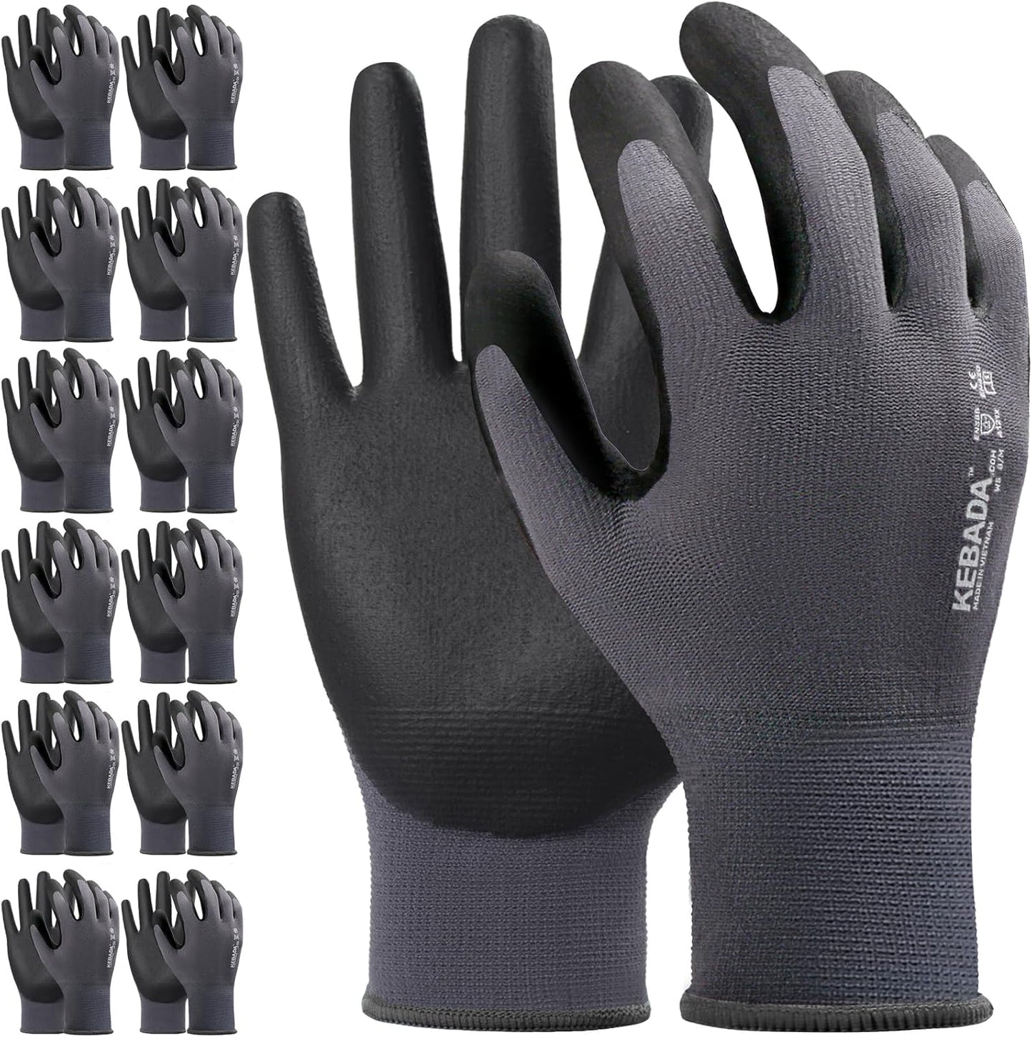 Kebada Work Gloves for Men and Women, Foam Nitrile Coated Safety Gloves with Grip, Ideal for Warehouse Package Handling, Gardening, Mechanic and Construction, XL