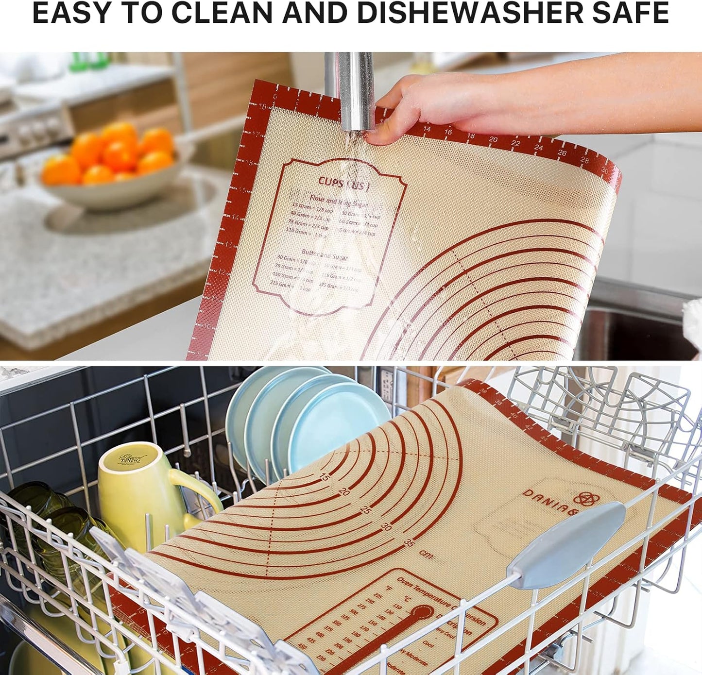 Silicone Baking Mat,28" x 20" Extra Thick Large Non Stick Sheet Mat with Measurement Non-slip Dough Rolling Mat,Reusable Food Grade Silicone Counter Mat for Making Cookies,Macarons,Bread and Pastry