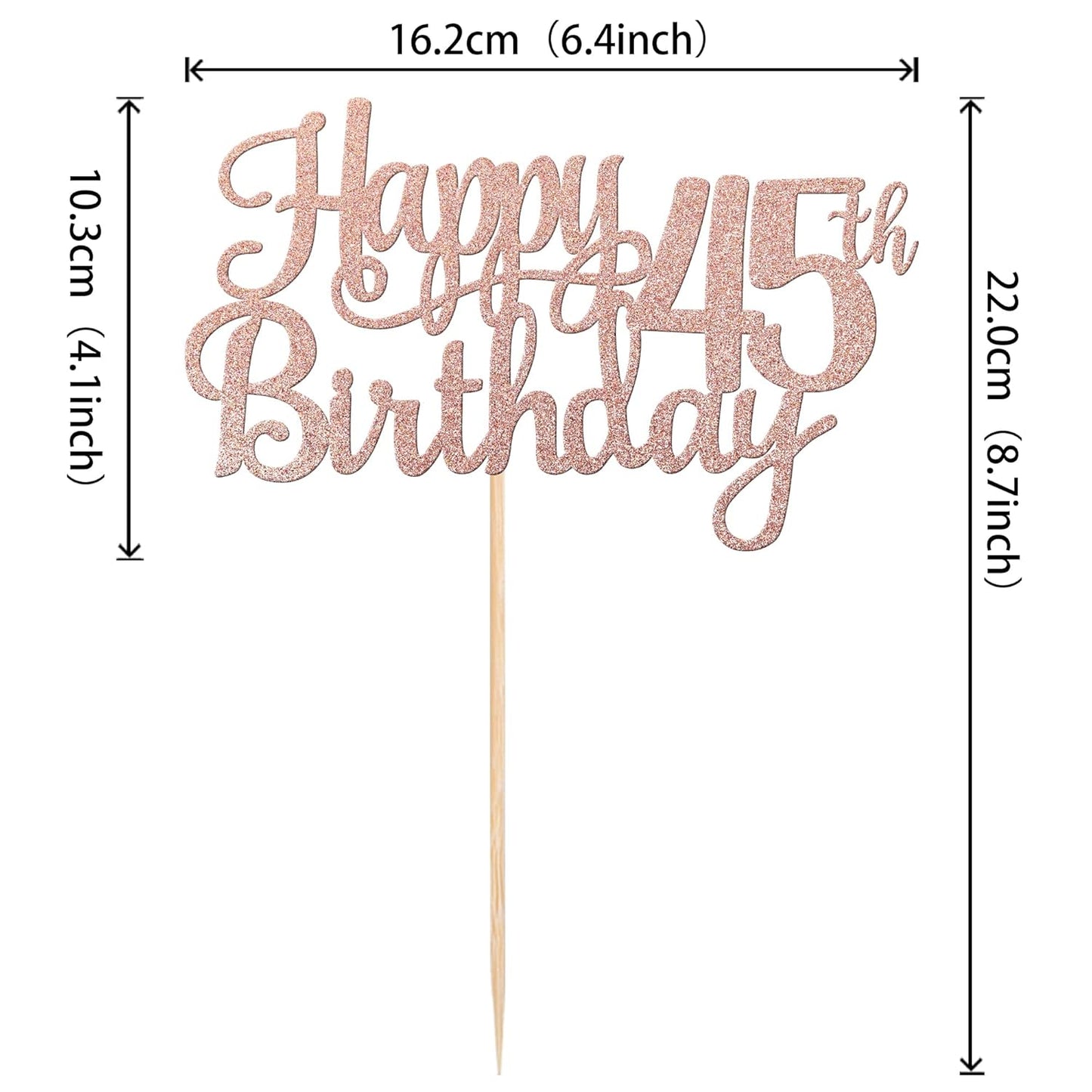 1 PCS Happy 45th Birthday Cake Topper Glitter Cheers to 45 Years Birthday Cake Pick 45 Fabulous Cake Decoration for Happy 45th Birthday Theme Party Decorations Supplies Rose Gold