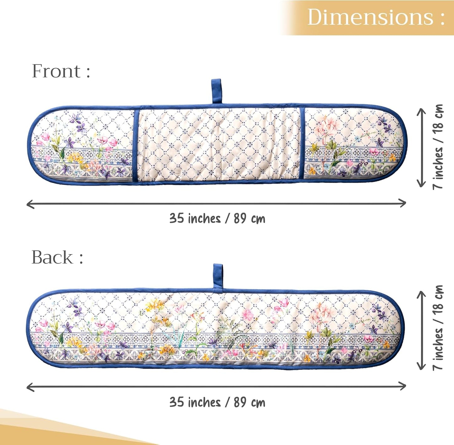 Maison d' Hermine Double Oven Mitts 100% Cotton 7"x35" Double Oven Mitt Heat Resistant BBQ Cooking Gloves with Loop, Baking, Grilling, Home, Kitchen, Handling Hot Pans Spring Summer (Faience)